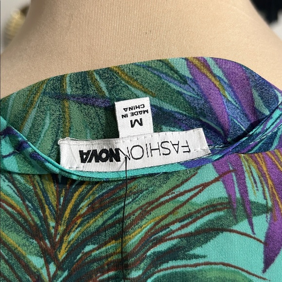 Fashion Nova Teal Tropical Midi Dress with Purple & Blue Palm Print - Picture 7 of 8